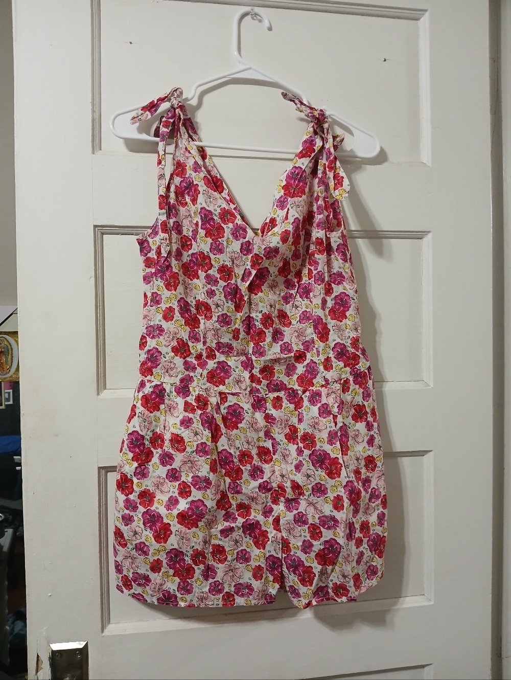 Yought Floral Tie-Shoulder Sundress Built In Short- Pink Red Floral